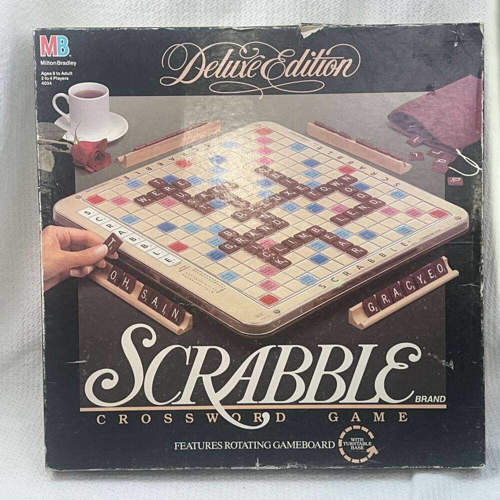 Milton Bradley Scrabble Deluxe Edition Rotating Board Complete 1989 Game #4034